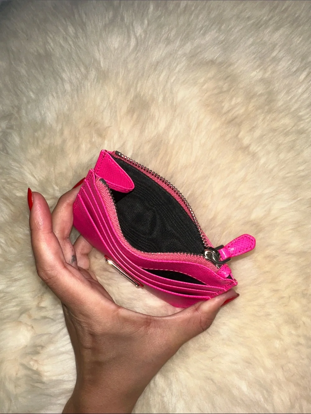 Prada Hot Pink Saffiano Leather Card Case Wallet